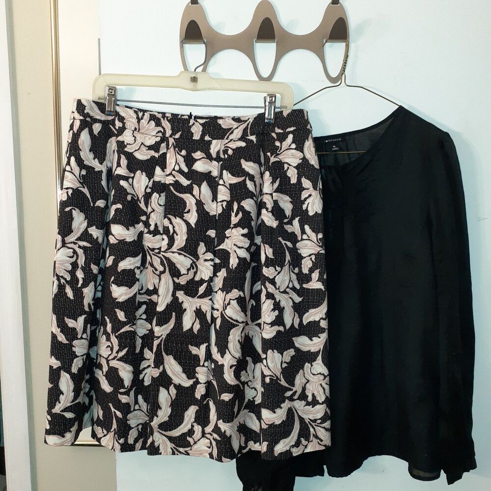 Yera skirt black white beige tan high quality fabric 44 14 career office church